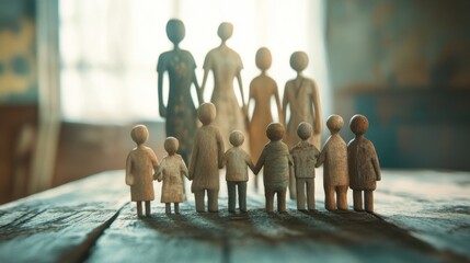 systemic board, family therapy, concept, psychotherapy wooden figures, people, team, family Constellation, posing