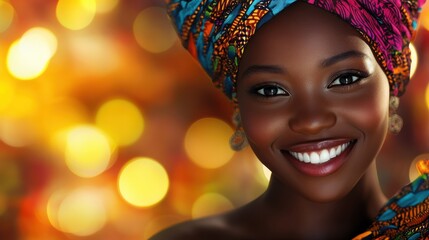 Smiling African woman, online business interface