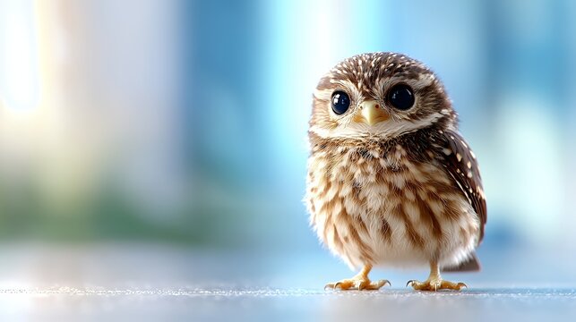 Adorable baby owl in soft focus blurred background daytime - Powered by Adobe