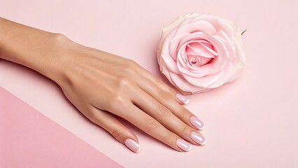 Fototapeta premium woman hands with pink rose