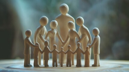systemic board, family therapy, concept, psychotherapy wooden figures, people, team, family Constellation, posing