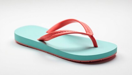 Fototapeta premium A single, brightly colored flip-flop against a pure white backdrop, clean, shoes