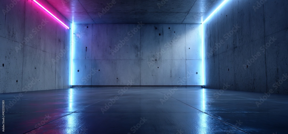 Poster a 3d rendering of an empty space background featuring a sci-fi futuristic alien tunnel ship corridor