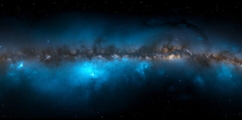 Fototapeta premium The space background is a 360-degree equirectangular projection environment map that includes a nebula and stars, creating an HDRI spherical panorama