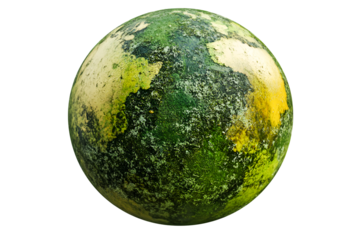 A Green and Yellow Sphere Covered in Moss An Eerie Celestial Body,