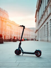 Dynamic Motorized Kick Scooter on Urban Street for Modern Transport