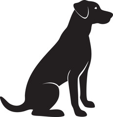 Elegant black silhouette of a calm sitting dog with a curled tail