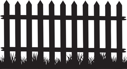 Wooden Picket Fence Silhouette Vector EPS | Garden or Farm Grass Border Isolated Clipart
