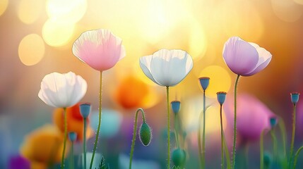   A vibrant cluster of pink and white blooms bathed in sunlight against a blue sky