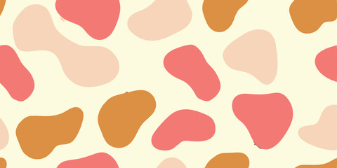 Abstract flat organic blob shapes in a variety of warm pastel tones including red, pink, yellow, and orange white background