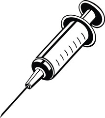 Black and White Illustration of a Medical Syringe Tool on White Background