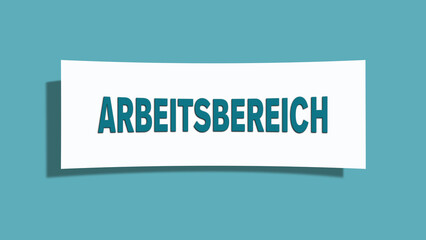 Arbeitsbereich (Work area) - A card isolated on light green background.