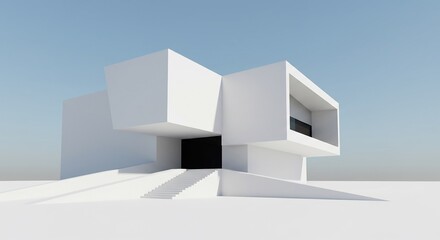 A modern minimalist house with geometric design in daylight