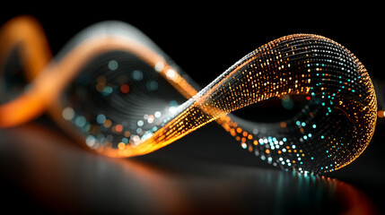 A glowing digital infinity symbol floats against a blurred colorful tech background symbolizing endless possibilities innovation and the boundless nature of digital transformation and connectivity

