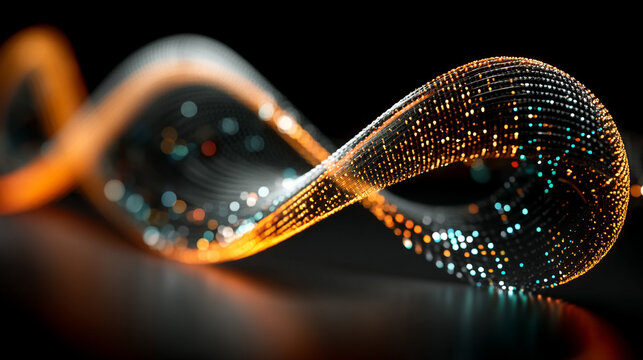 A glowing digital infinity symbol floats against a blurred colorful tech background symbolizing endless possibilities innovation and the boundless nature of digital transformation and connectivity

