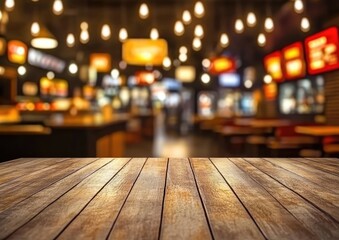 Wooden table in a food court