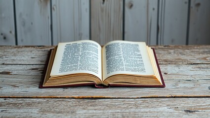 Obraz premium Vintage Open Book on Wooden Table, Blank Space for Product Display