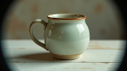 Fototapeta premium Ceramic mug with rustic design on wooden table.