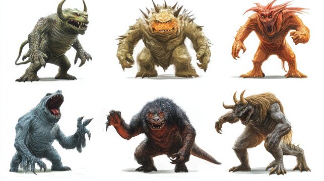 Set of Monsters Isolated on White Background