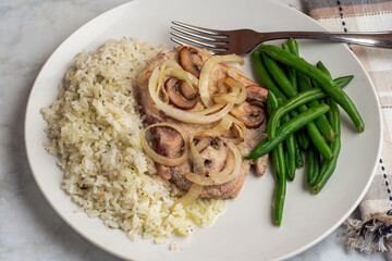 porkchop with rice and green beans