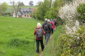 Groupe de randonneurs seniors en Bretagne