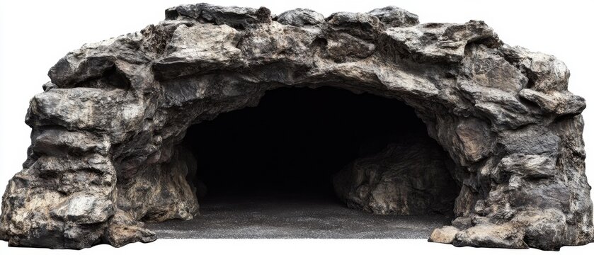 Mysterious cave entrance with rugged rock formations a dark opening and textured ground creating a sense of adventure and exploration