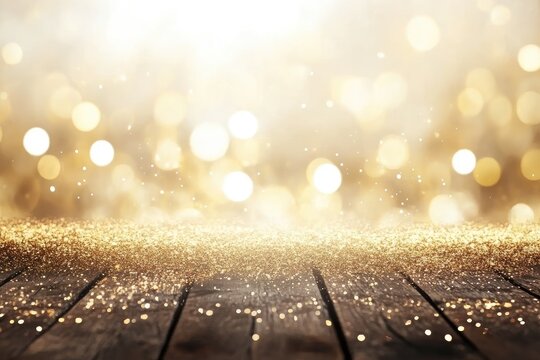 Fototapeta Golden glitter on rustic wood