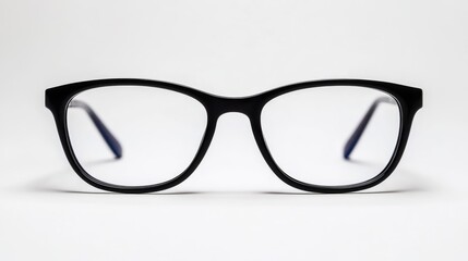 Fototapeta premium Glasses in black rectangular matte frame on white background, photo.