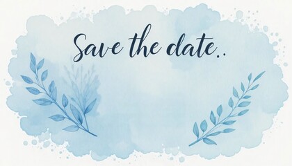 Elegant Save the Date Card with Blue Watercolor Background