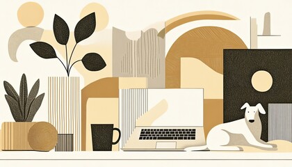 A cheerful and cozy horizontal illustration for Take Your Dog to Work Day