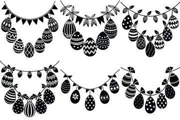 Fototapeta premium Easter Egg garland silhouette vector illustration isolated on white background.