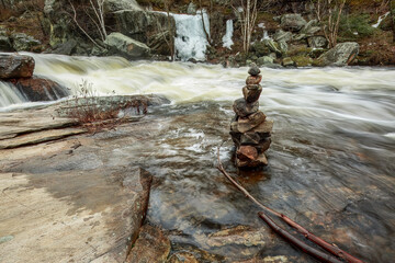 Silky River Rapids by Cairn in Moody Long Exposure