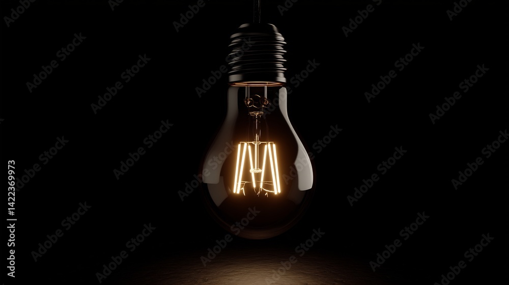 Aufkleber stylish light bulb glowing brightly showcasing its vintage design in a minimalist dark setting : gen