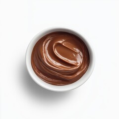 Delicious chocolate pudding in a white bowl presented from above on a clean white background smooth texture and creamy appearance