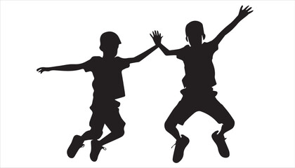 Black silhouette vector art illustration of sport and dance people jumping