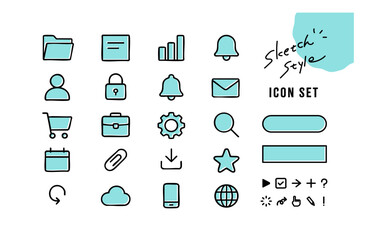 サインペン風 シンプル アイコン ワンポイント セット ブルー 水色