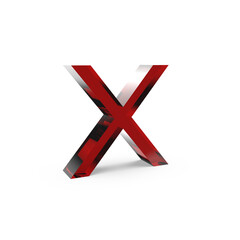 Obraz premium Red glossy letter X in transparent background