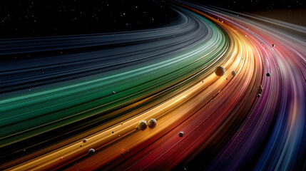 Galactic color dance space exploration cosmic rings digital art nebula wide angle universal beauty