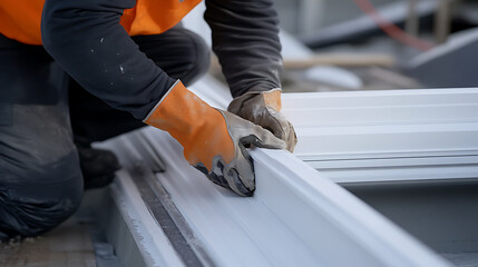 Worker Installing Metal Panels