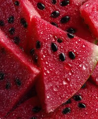 fresh watermelon flesh with black seeds 