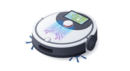 A modern, smart robotic vacuum cleaner demonstrating advanced cleaning and home automation features.
