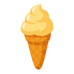 Cartoon soft vanilla Ice Cream in waffle cone. Vector isolated illustration on white background