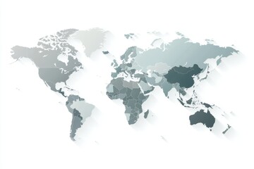 Obraz premium Minimalistic grey world map illustration with borders on white background by professional designer