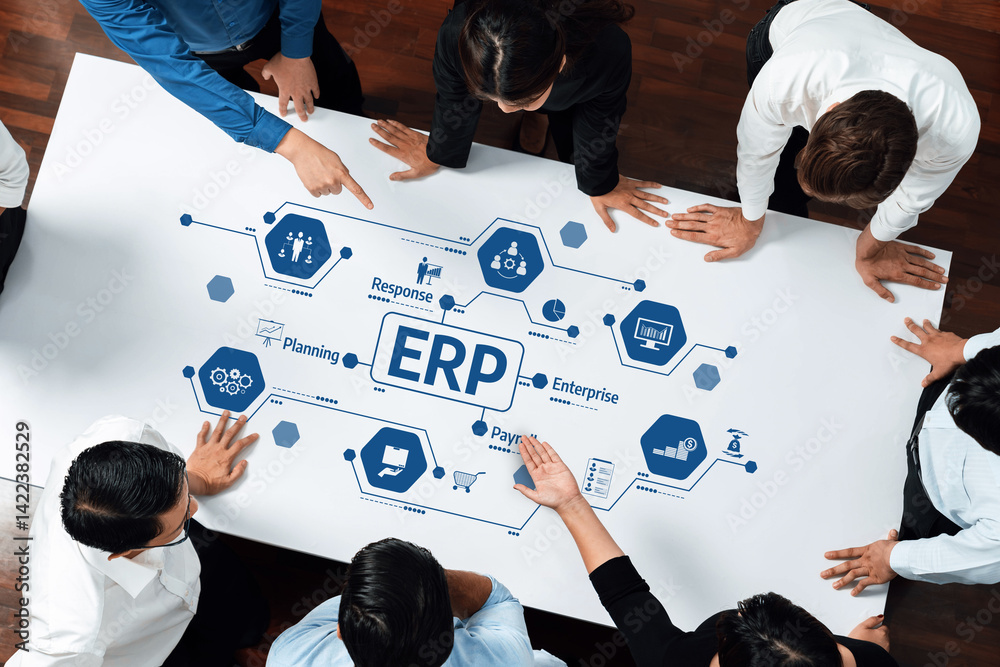 Leinwandbilder a diverse business team collaborates around a table, discussing erp concepts and planning strategies