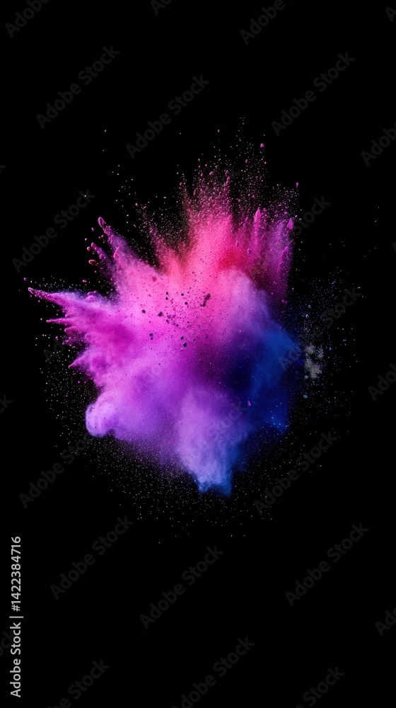 Poster vibrant explosion of colorful powder against a dark backdrop creating a dynamic and artistic visual 