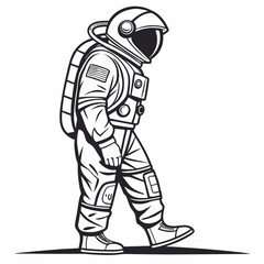Astronaut Walking In Space Suit Detailed Vector Illustration Black And White