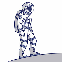 Astronaut Cartoon Illustration Walking On Planet In Outer Space Exploration Concept