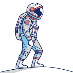Cartoon Astronaut Exploring A New World With Backpack In Space