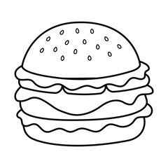 Cheeseburger vector outline illustration. Coloring page