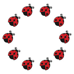 Fototapeta premium Round frame ladybugs. Vector illustration